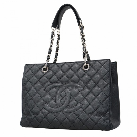 Chanel Matelasse Tote Bag with Chain Shoulder Bag, Caviar Skin, Black, Women's - Picture 1 of 10